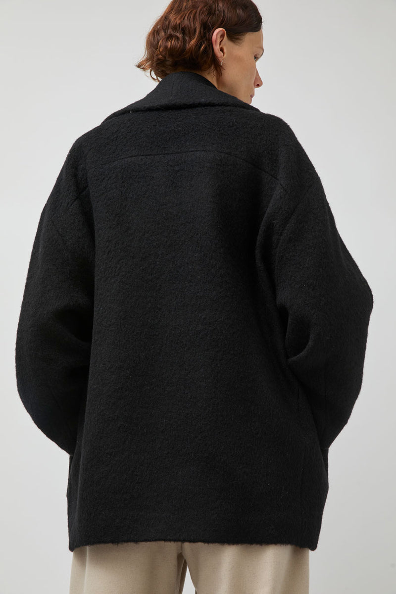 UMARMUNG Wool Alpaca Shawl Collar Half Coat in Black