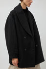 UMARMUNG Wool Alpaca Shawl Collar Half Coat in Black