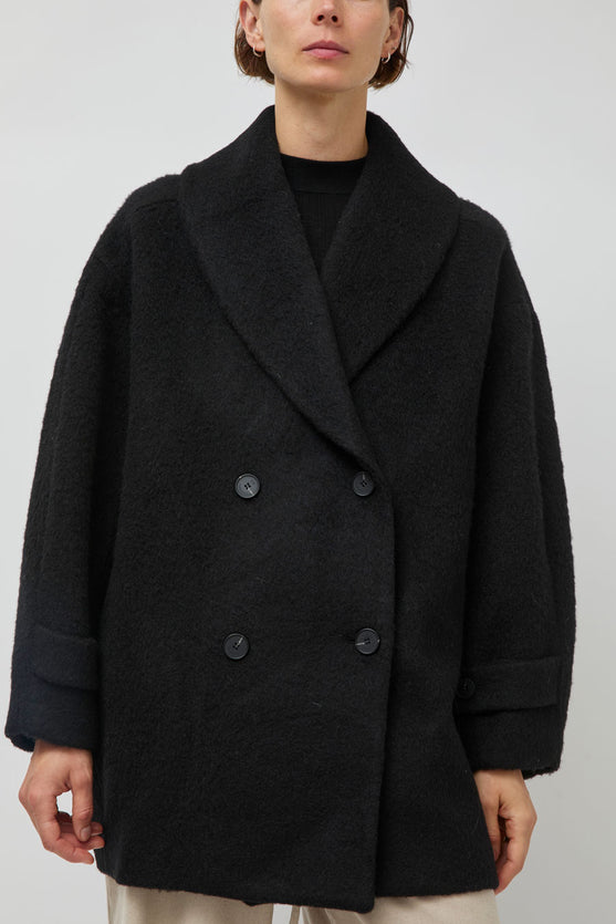 UMARMUNG Wool Alpaca Shawl Collar Half Coat in Black