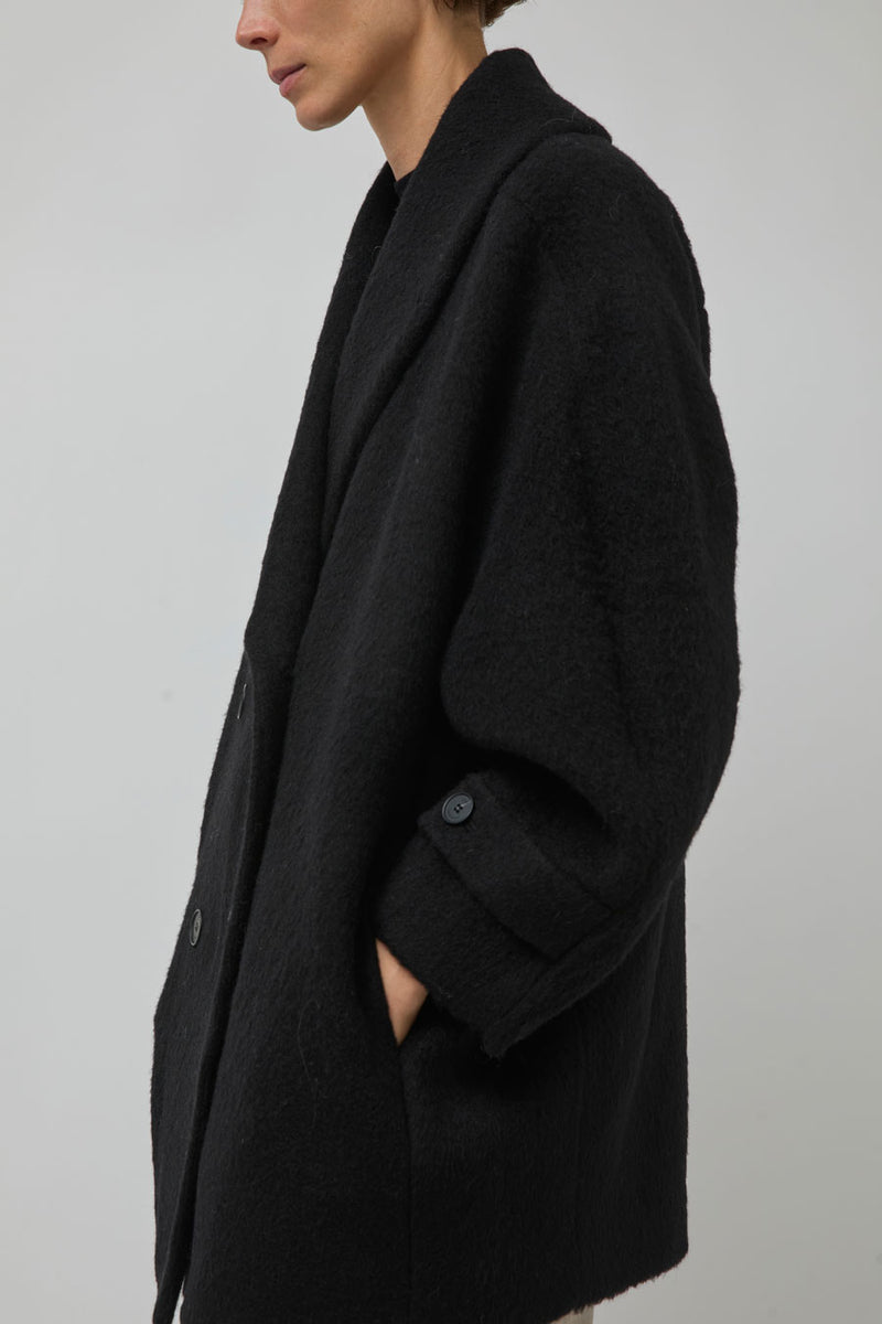 UMARMUNG Wool Alpaca Shawl Collar Half Coat in Black
