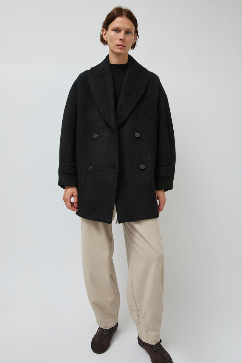 UMARMUNG Wool Alpaca Shawl Collar Half Coat in Black