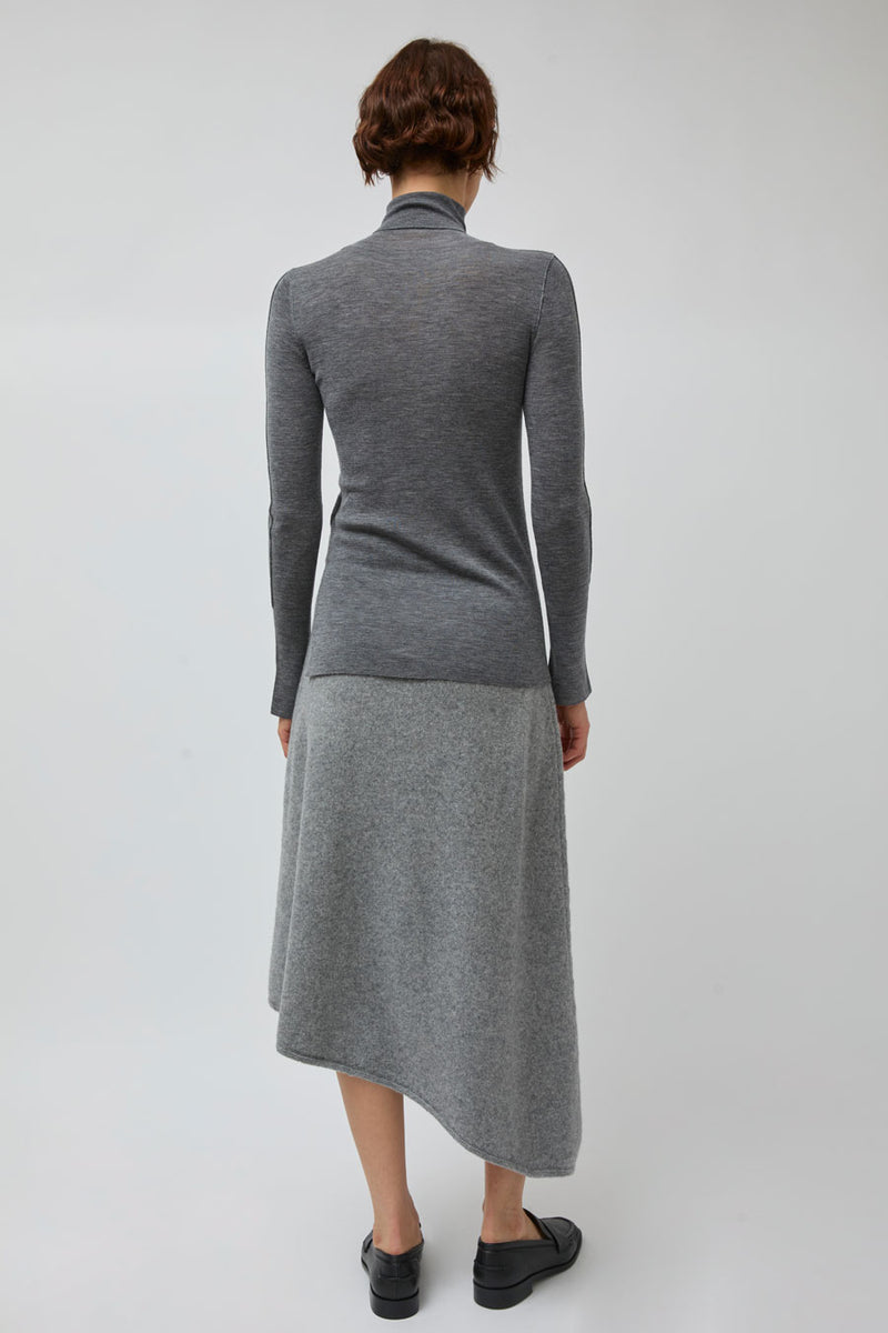 UMARMUNG Wool Cashmere Asymmetric Hem Skirt in Heather Grey