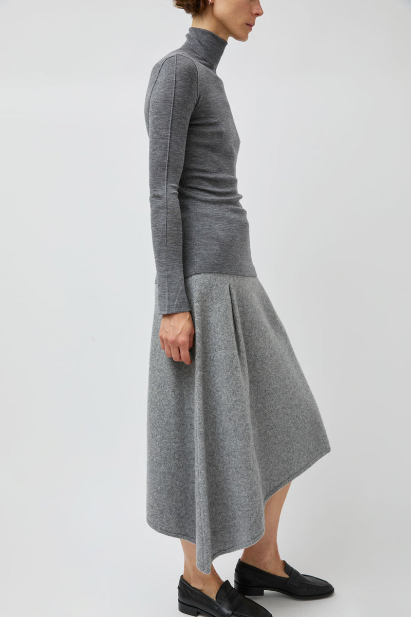UMARMUNG Wool Cashmere Asymmetric Hem Skirt in Heather Grey