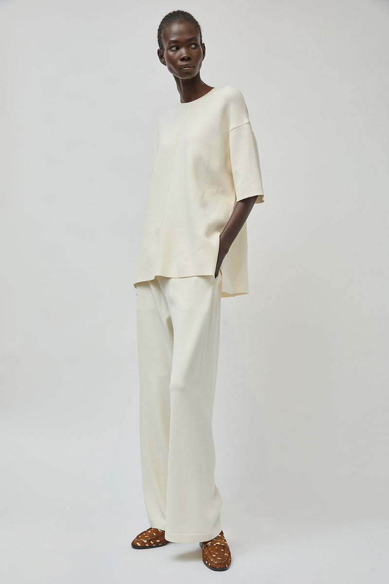 UMARMUNG Double Faced Crew Neck Pullover in Ivory