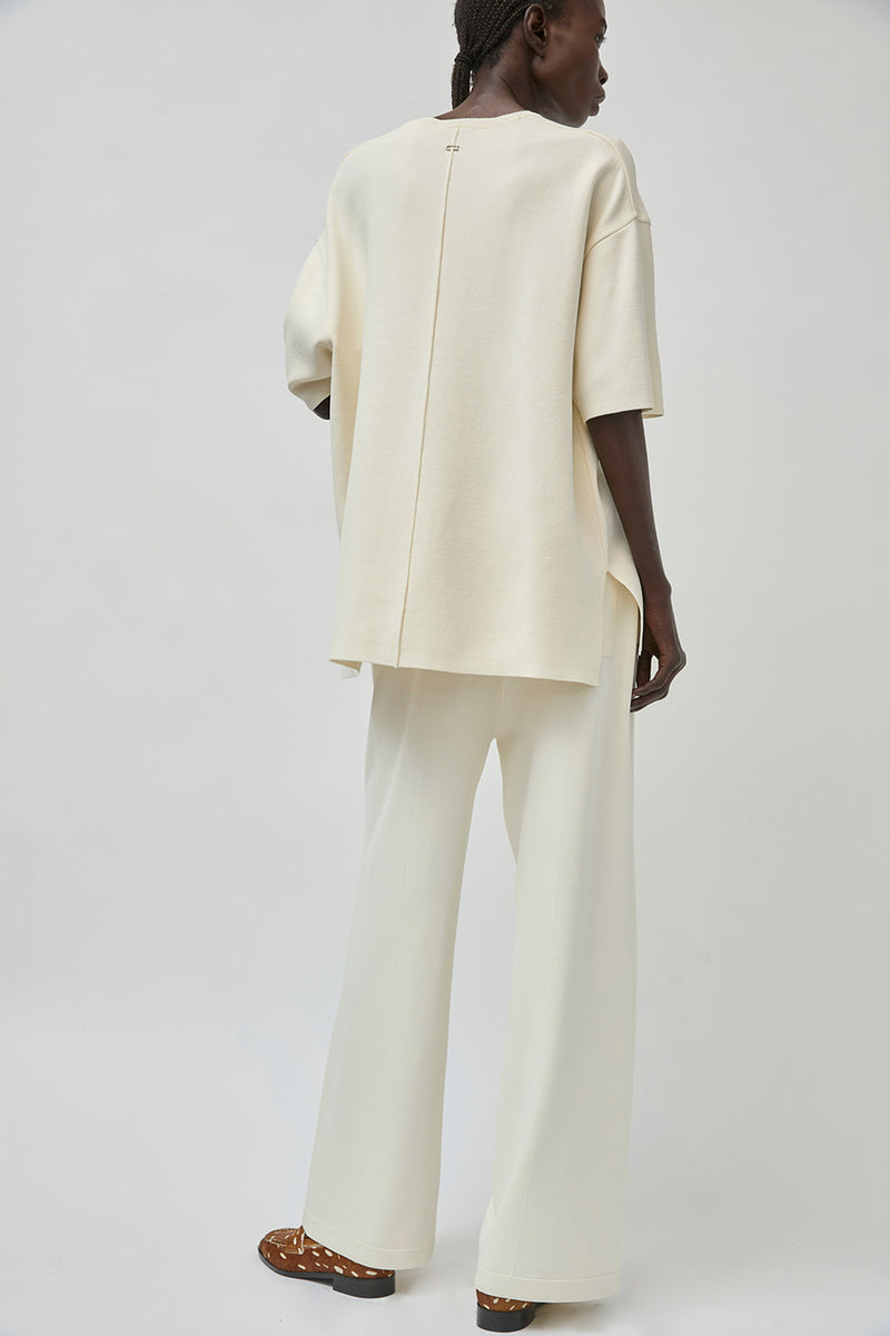 UMARMUNG Double Faced Crew Neck Pullover in Ivory