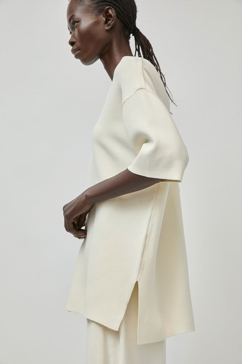 UMARMUNG Double Faced Crew Neck Pullover in Ivory