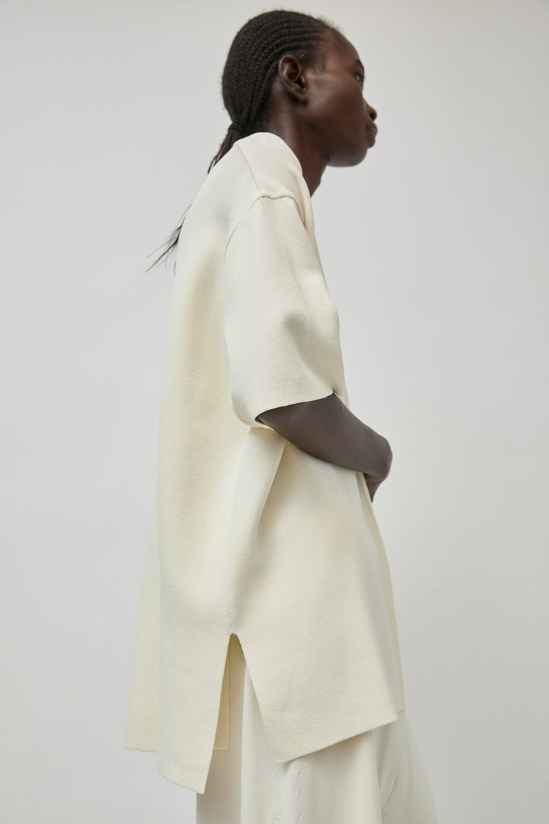 UMARMUNG Double Faced Crew Neck Pullover in Ivory