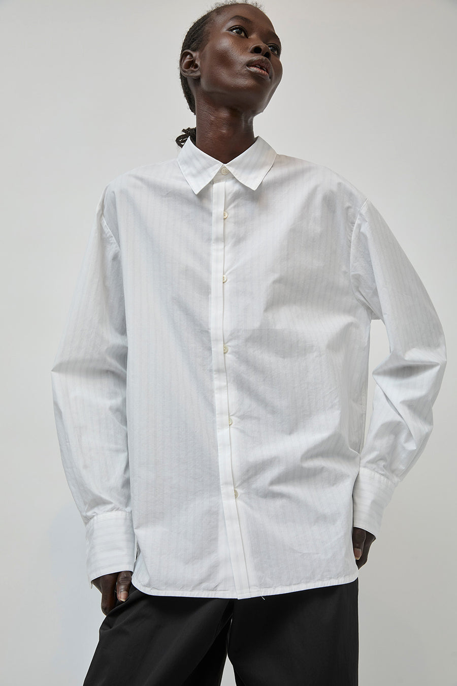 UMARMUNG Striped Cotton Poplin Shirts in Off White