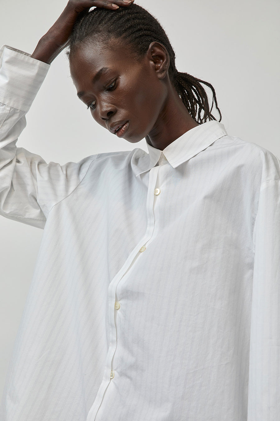 UMARMUNG Striped Cotton Poplin Shirts in Off White