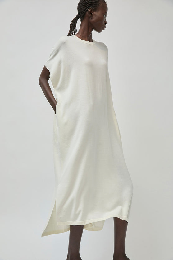 UMARMUNG Ultra Fine Merino Wool Drawstring Waist Dress in Ivory No.6 Store UMARMUNG Ultra Fine Merino Wool Drawstring Waist Dress in Ivory No.6 Store