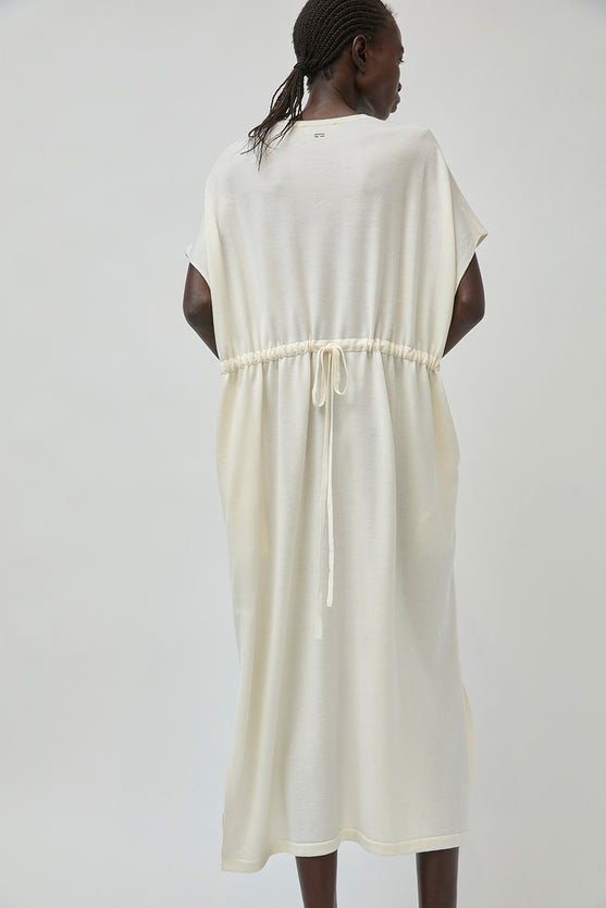 UMARMUNG Ultra Fine Merino Wool Drawstring Waist Dress in Ivory Ivory / 36