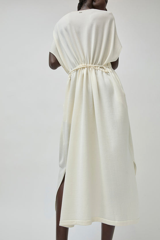 UMARMUNG Ultra Fine Merino Wool Drawstring Waist Dress in Ivory  No.6 Store