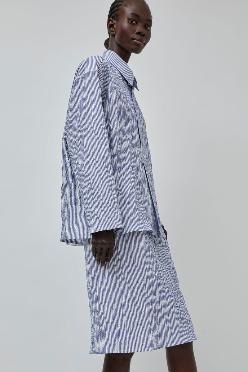 Vladimir Karaleev Basic Skirt in Blue Stripe