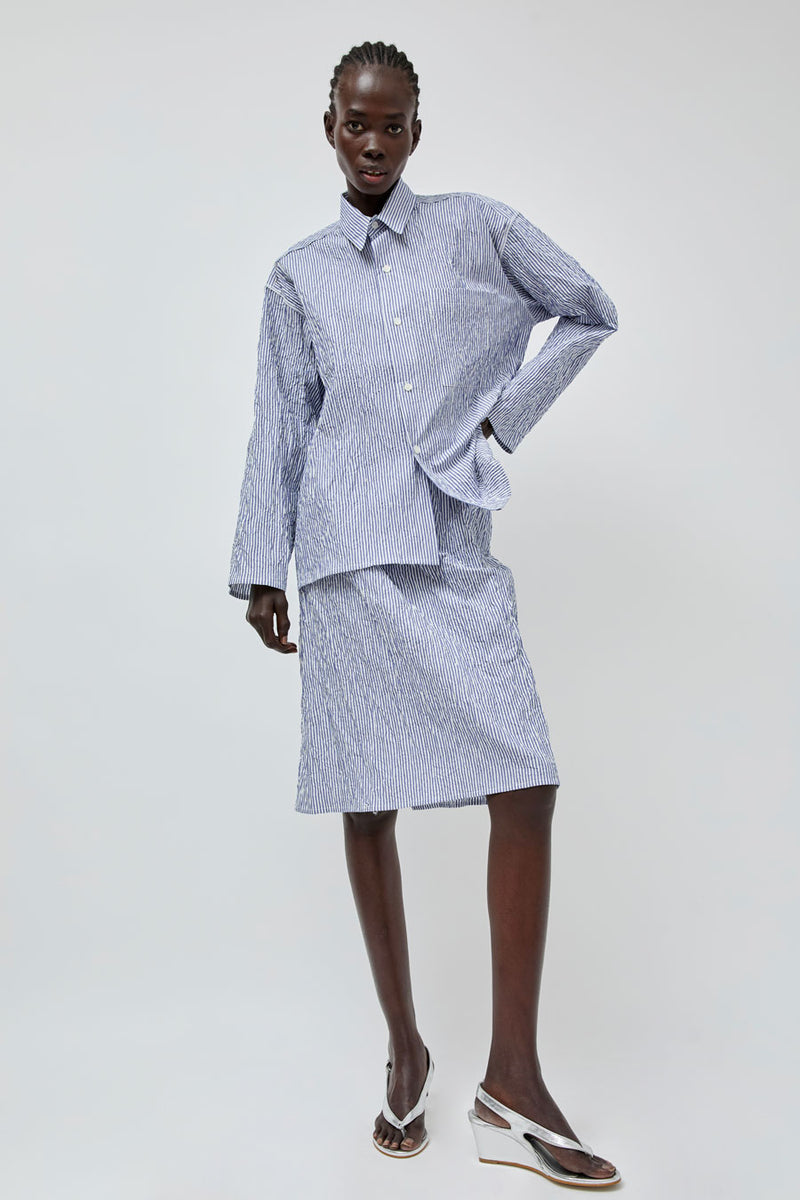 Vladimir Karaleev Basic Skirt in Blue Stripe