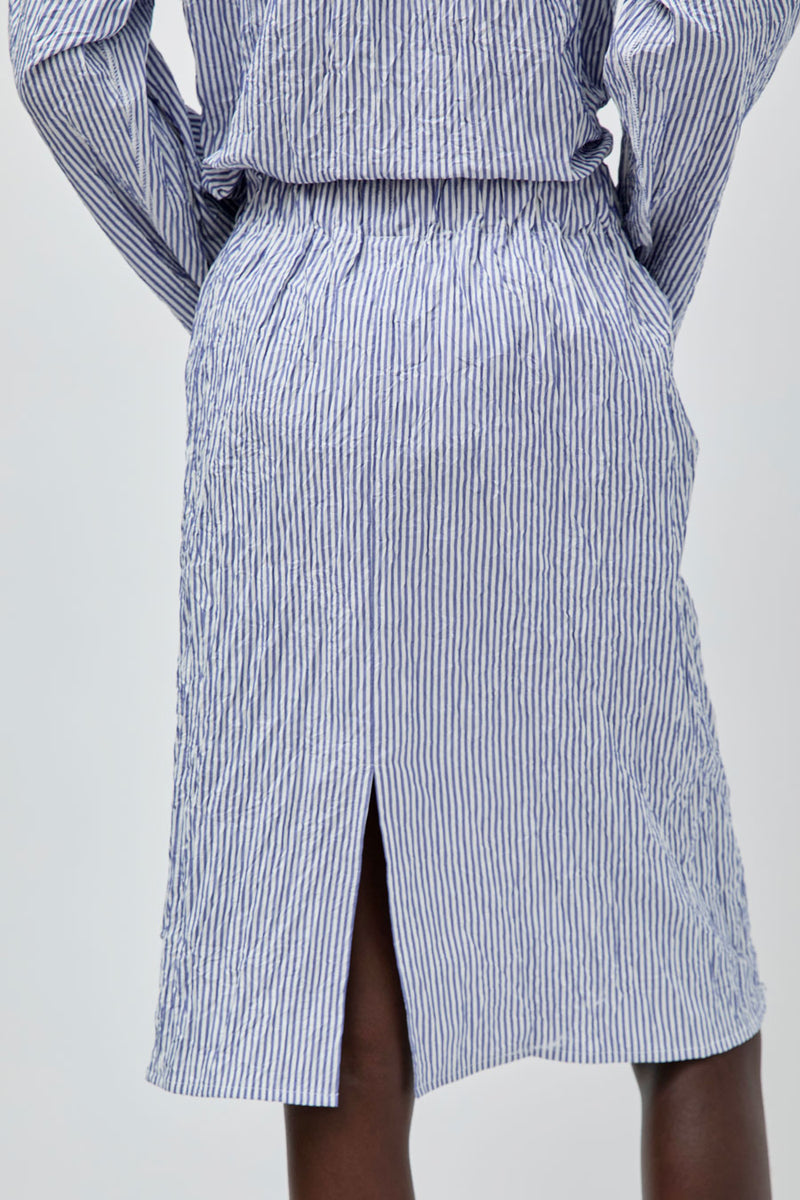 Vladimir Karaleev Basic Skirt in Blue Stripe