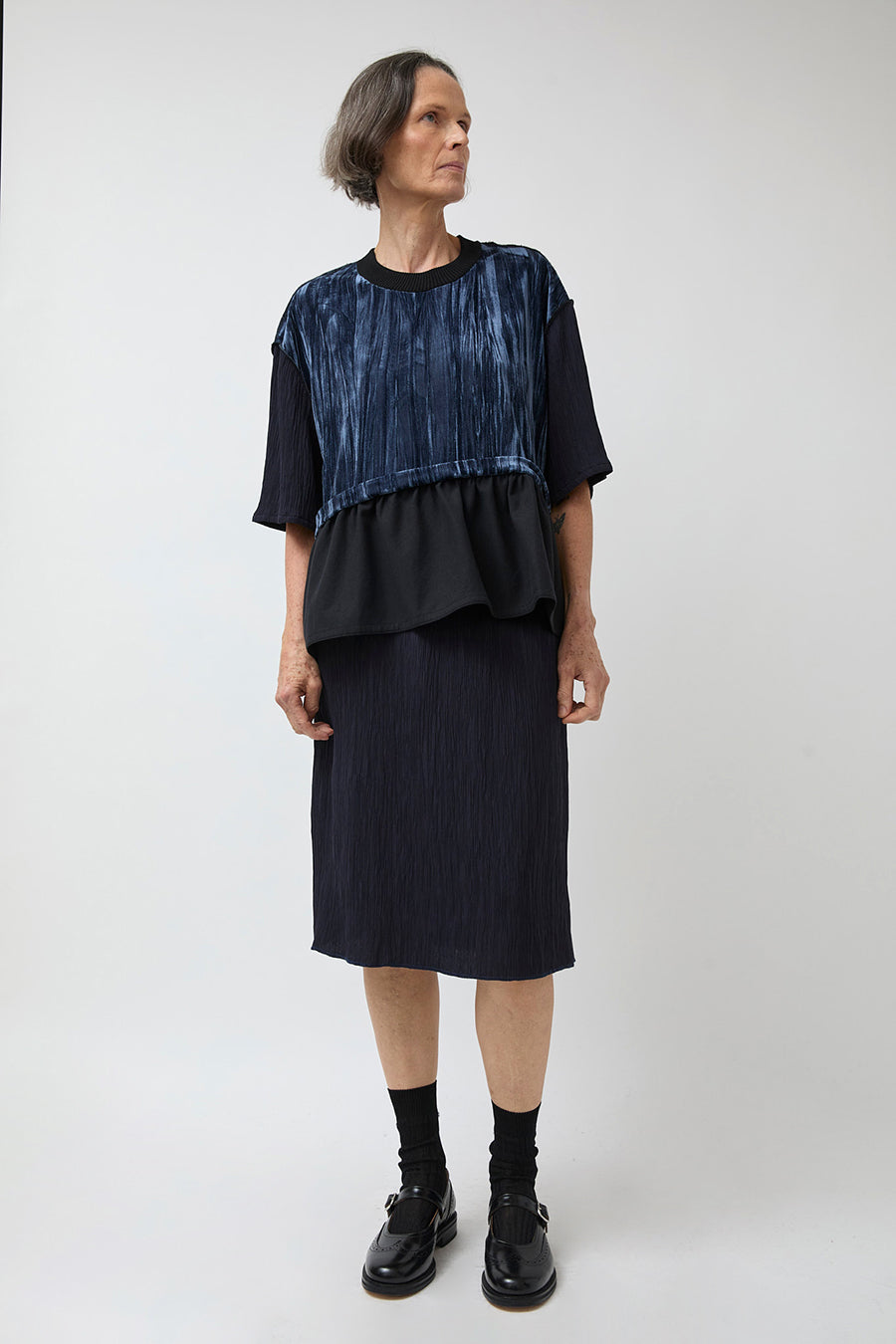 Vladimir Karaleev Pleated Skirt in Navy