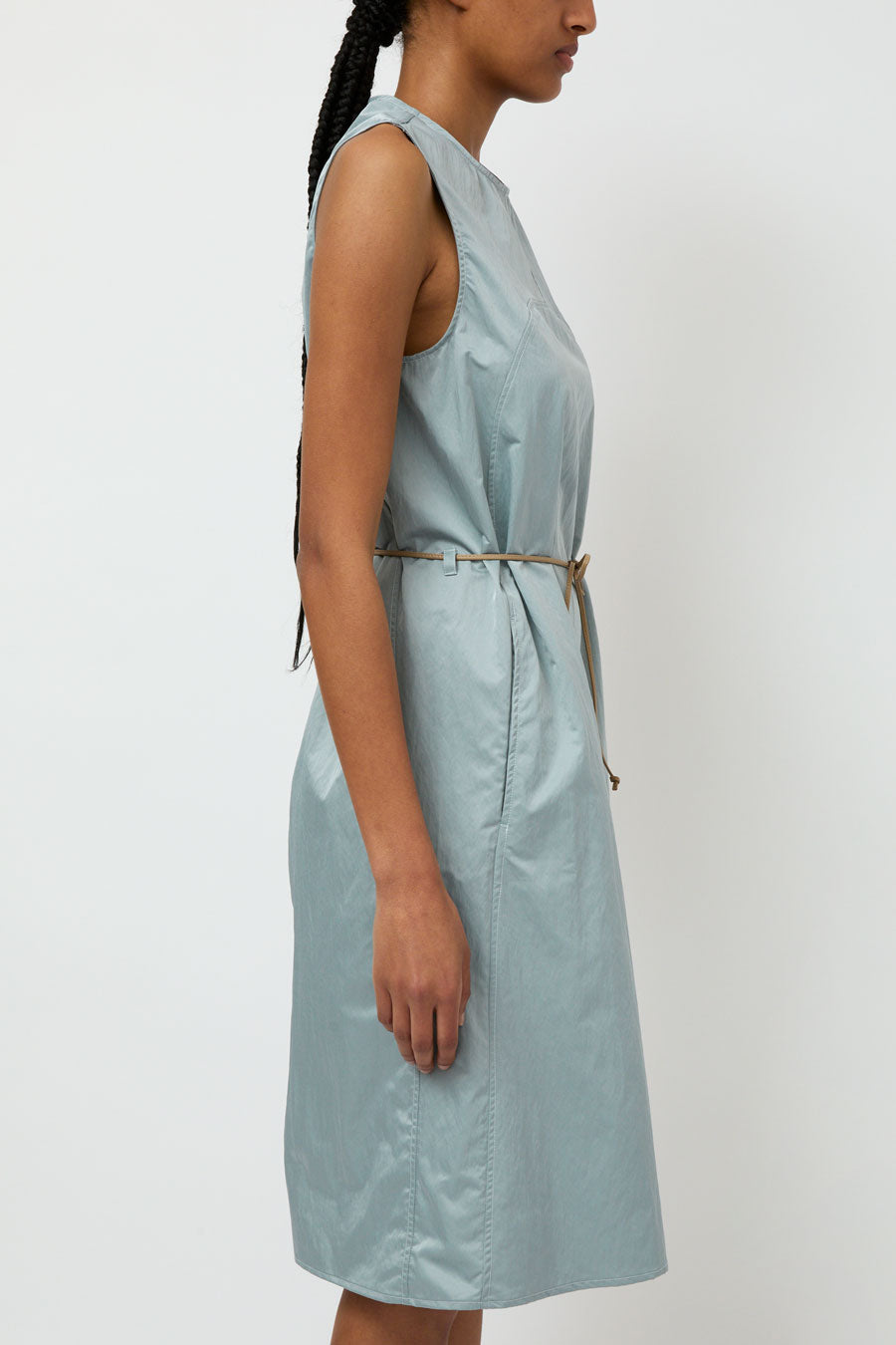 Wanze Belted Waist Dress in Silver Blue