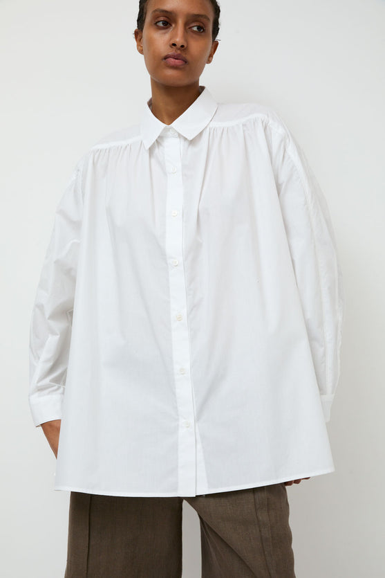 Wanze Gathered Button Shirt in White