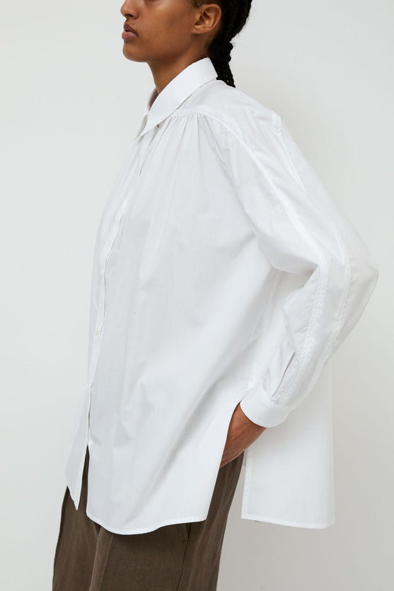 Wanze Gathered Button Shirt in White