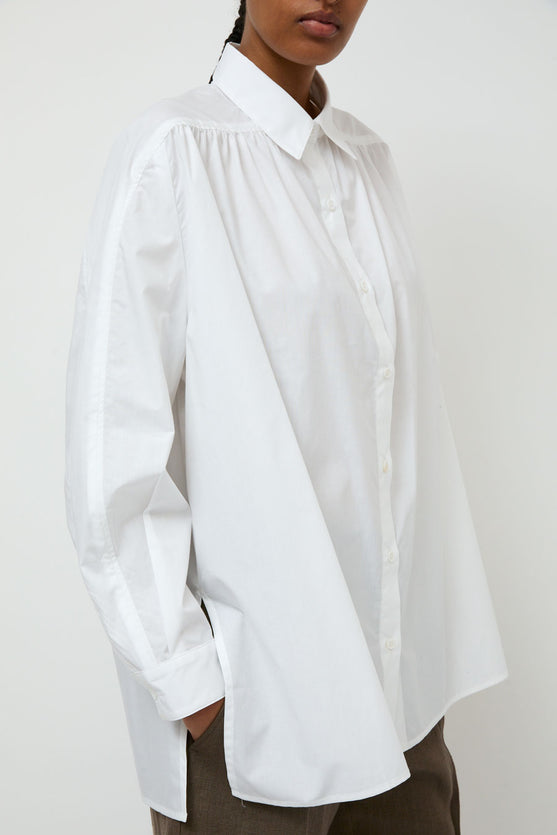 Wanze Gathered Button Shirt in White