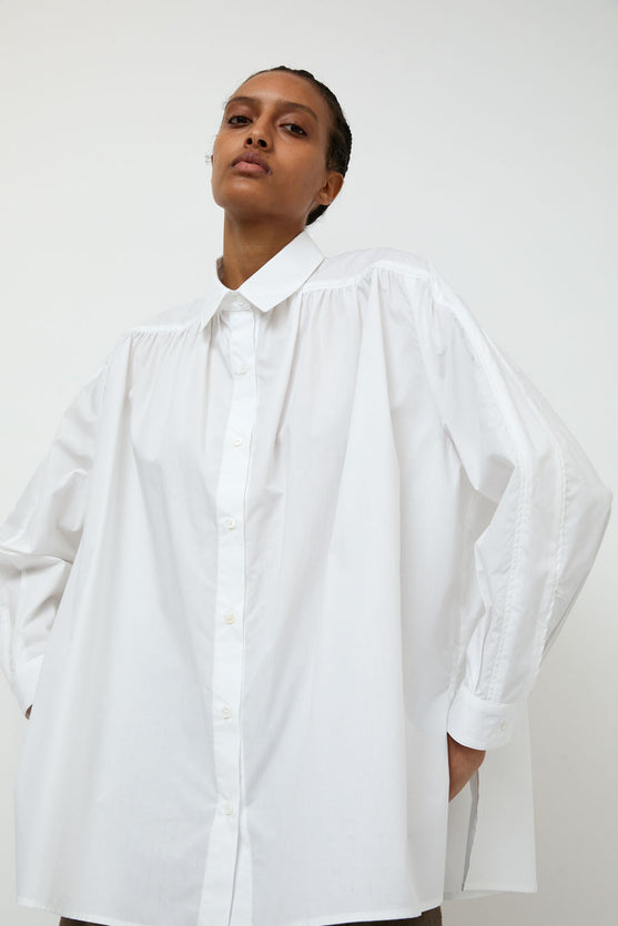 Wanze Gathered Button Shirt in White