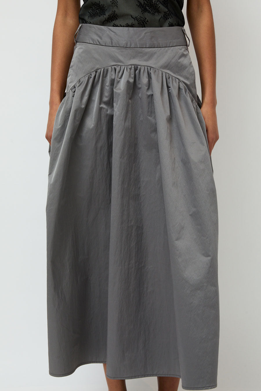 Wanze Long Gathered Skirt in Steel Grey