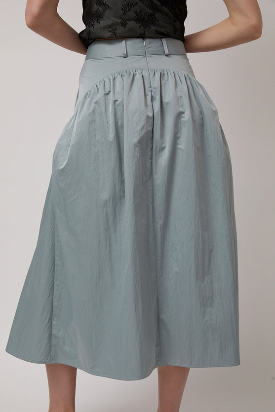 Wanze Long Gathered Skirt in Silver Blue