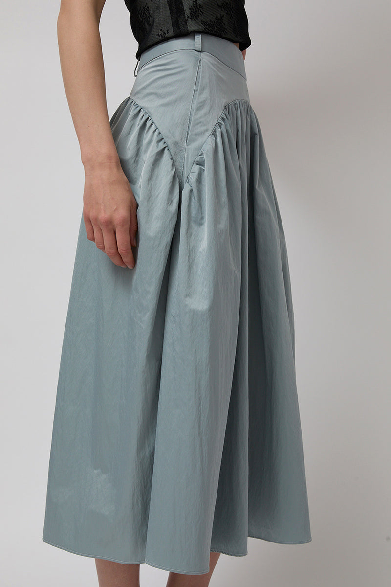 Wanze Long Gathered Skirt in Silver Blue