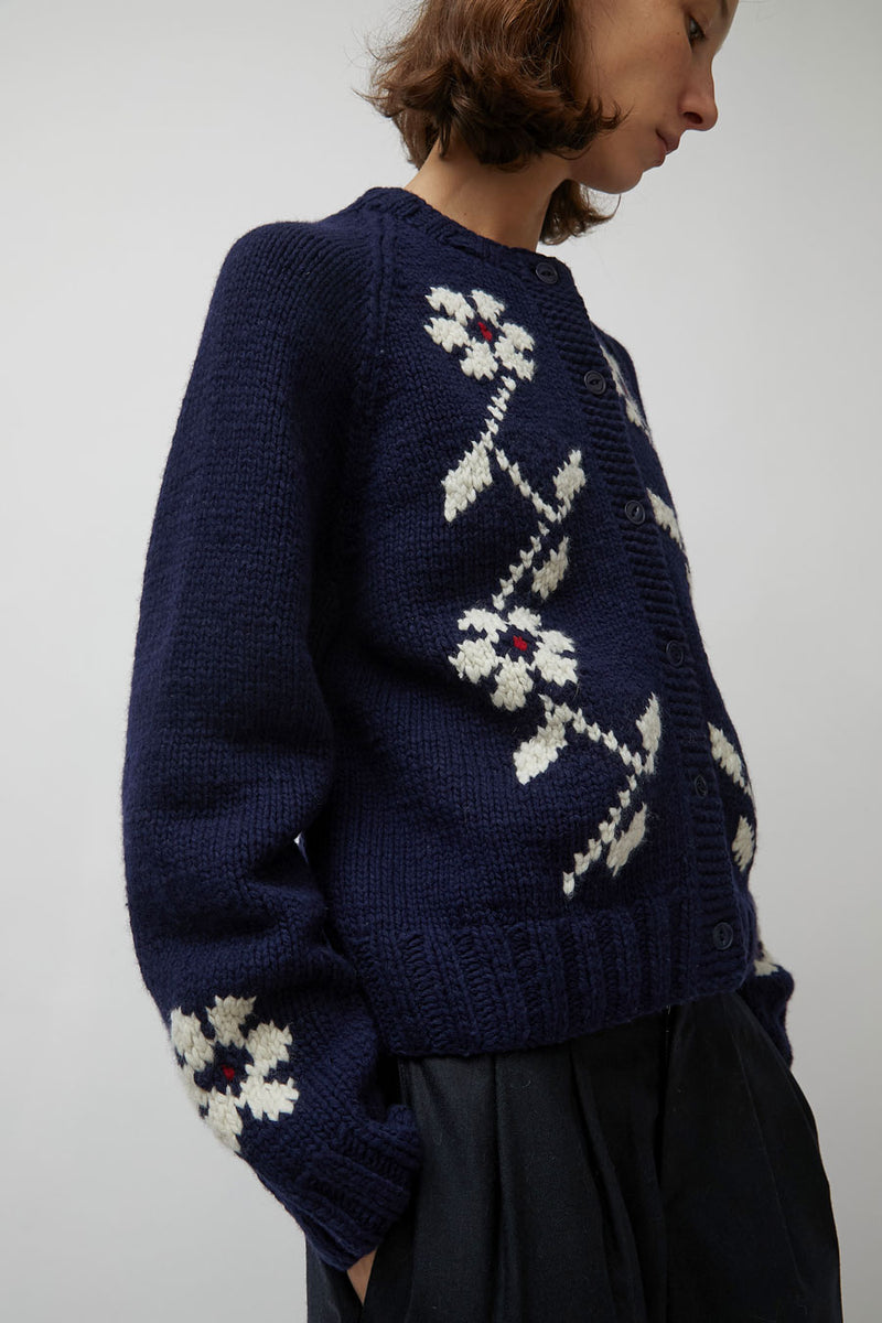 YMC Atomic Flower Cardigan in Navy