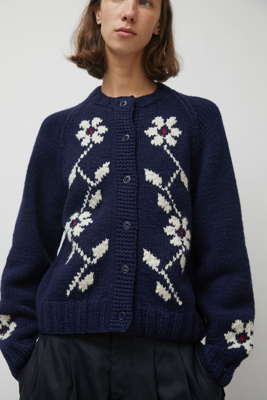 YMC Atomic Flower Cardigan in Navy