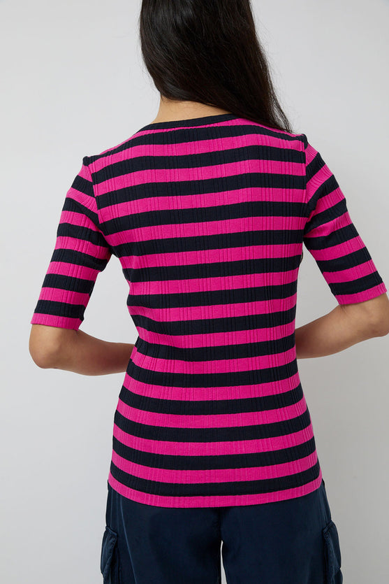 YMC Charlotte Short Sleeve Top in Pink and Navy