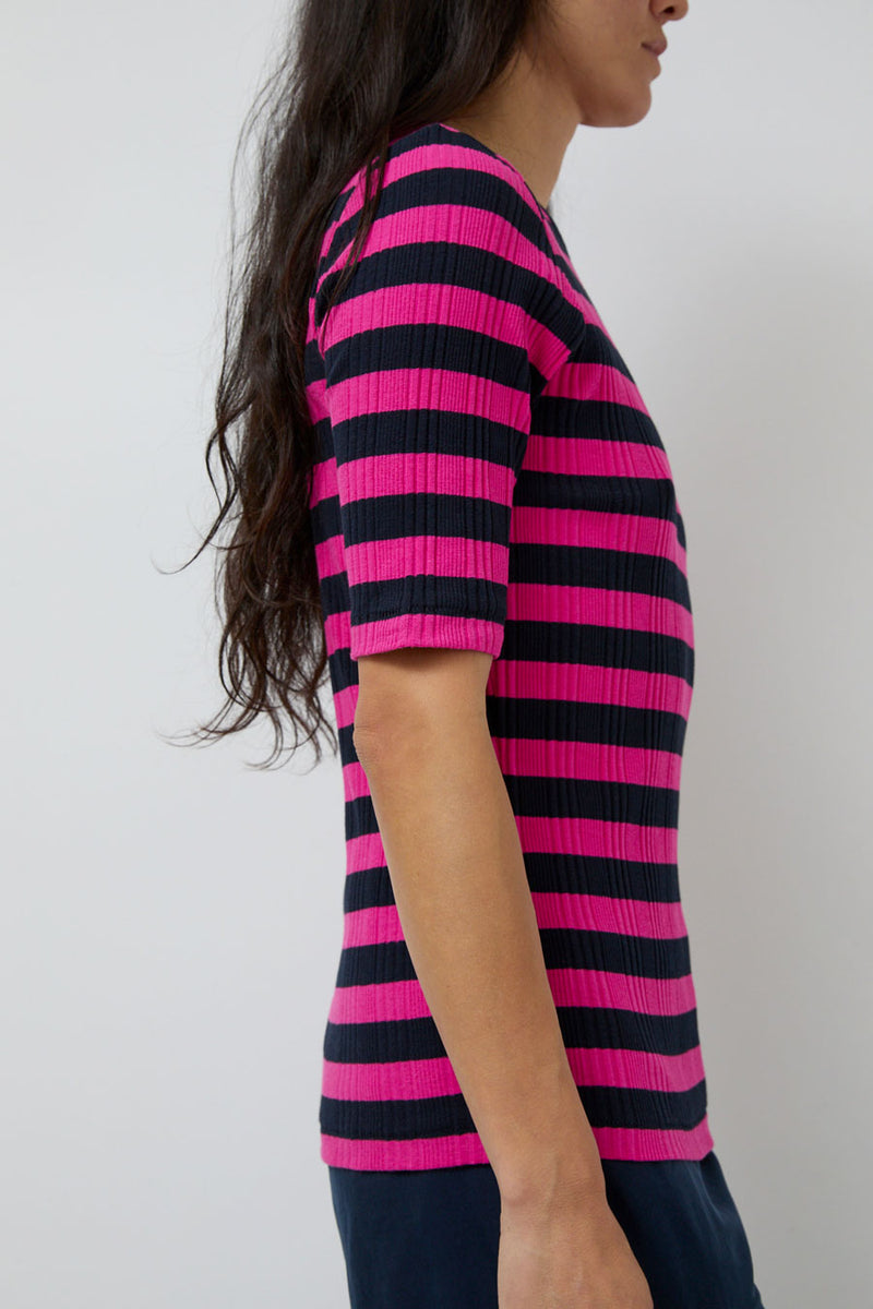 YMC Charlotte Short Sleeve Top in Pink and Navy