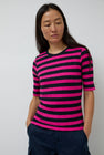 YMC Charlotte Short Sleeve Top in Pink and Navy