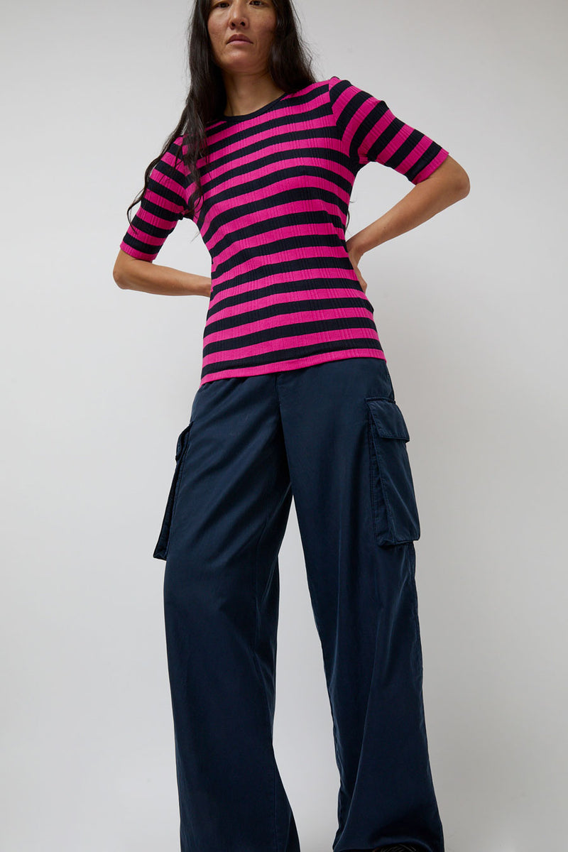 YMC Charlotte Short Sleeve Top in Pink and Navy