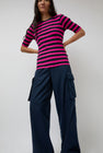 YMC Charlotte Short Sleeve Top in Pink and Navy