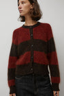 YMC Foxtail Stripe Cardigan in Red Brown