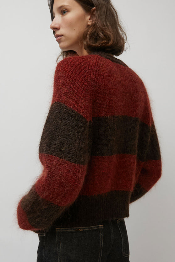 YMC Foxtail Stripe Cardigan in Red Brown