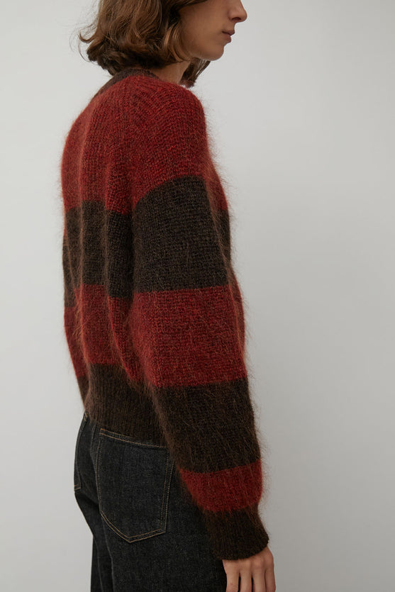 YMC Foxtail Stripe Cardigan in Red Brown