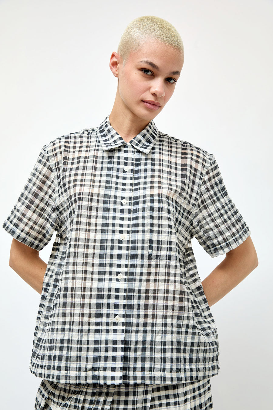 YMC Vegas Shirt in Charcoal and Off White