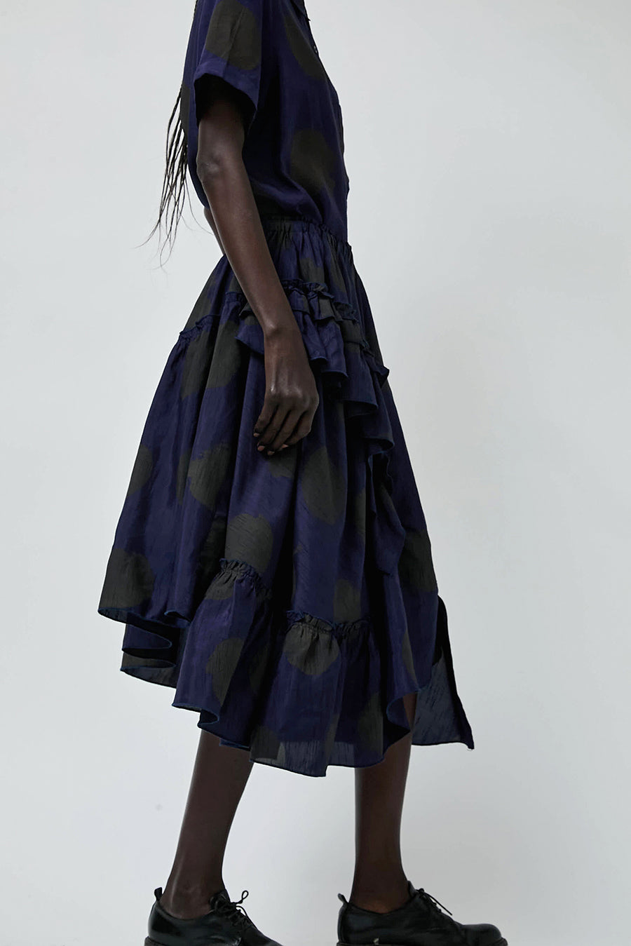 YMC Draped Skirt in Black and Blue
