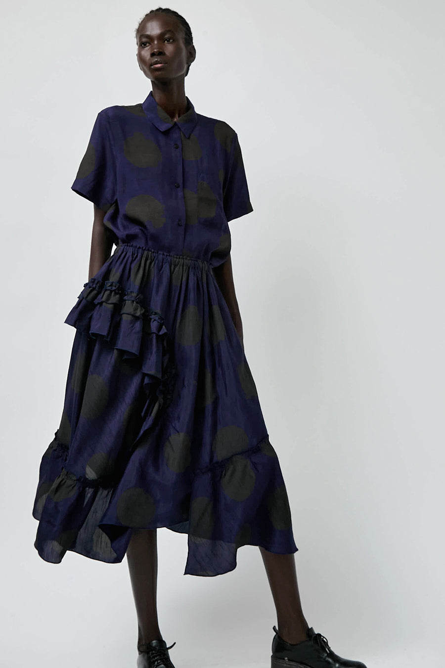 YMC Draped Skirt in Black and Blue