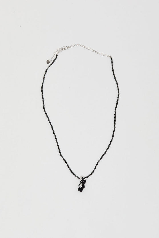 YVMIN Mini Flocked Bear Necklace in Black