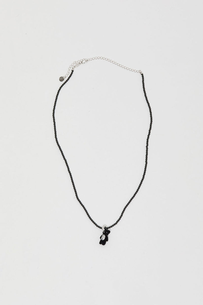 YVMIN Mini Flocked Bear Necklace in Black