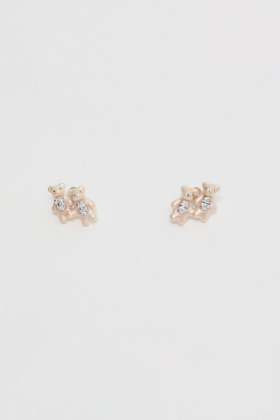 YVMIN Twin Pearlescent Bear Earrings in White