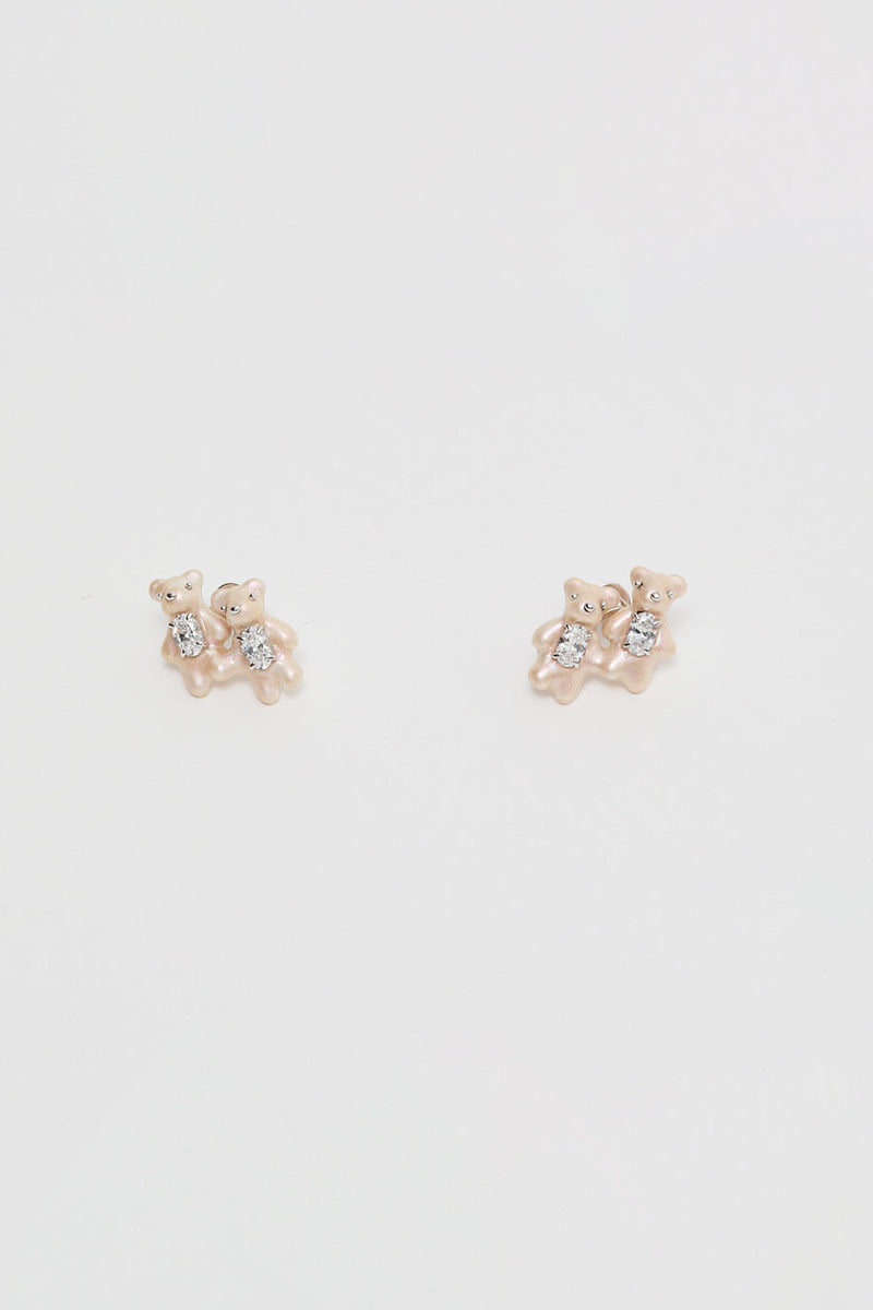 YVMIN Twin Pearlescent Bear Earrings in White