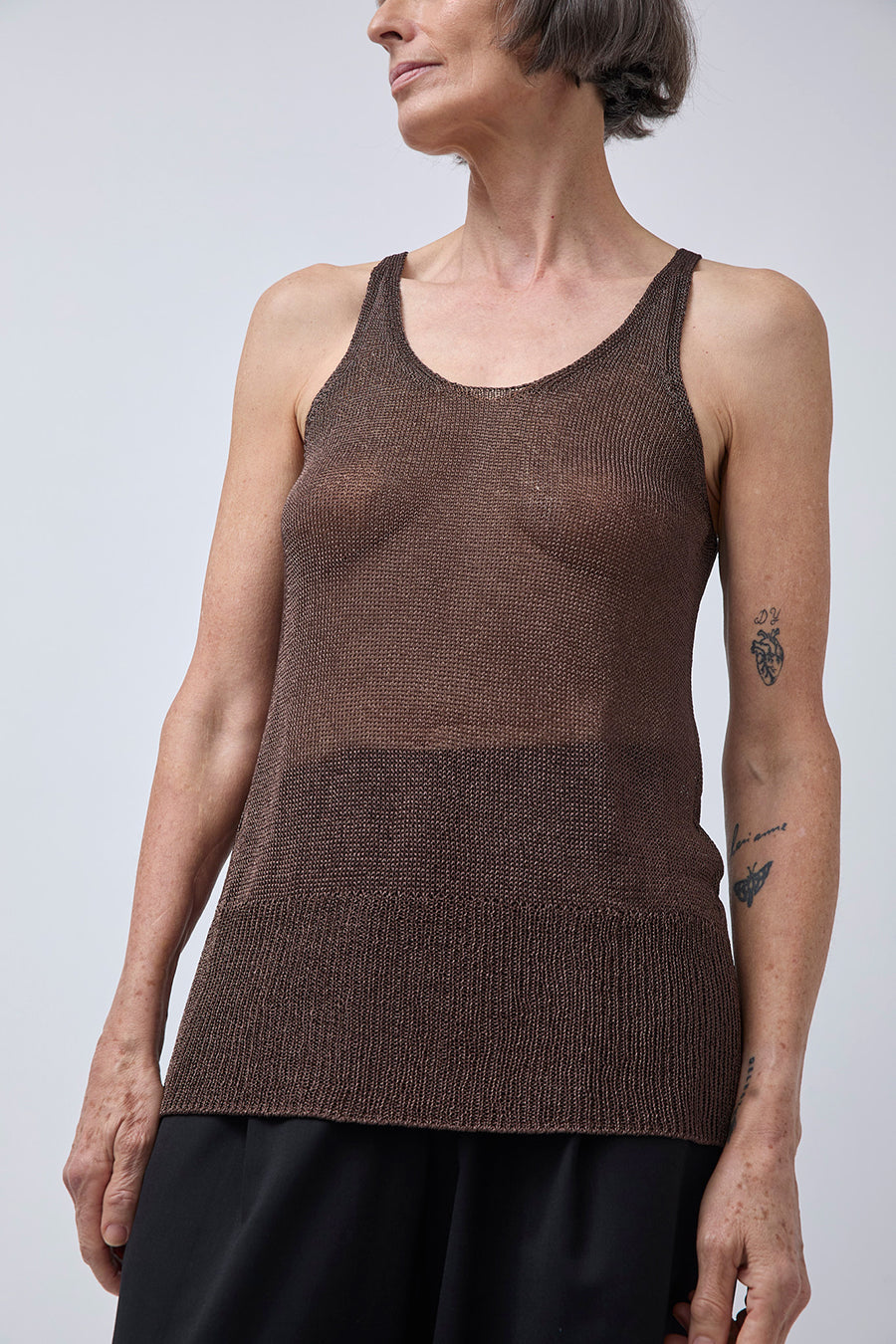 Pari Desai Zian Metallic Tank in Black and Dark Brown Metallic