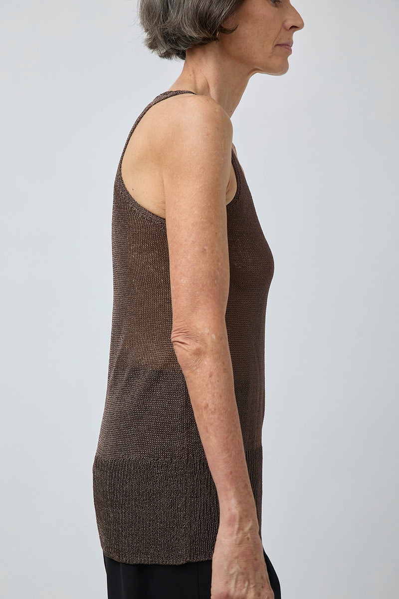 Pari Desai Zian Metallic Tank in Black and Dark Brown Metallic