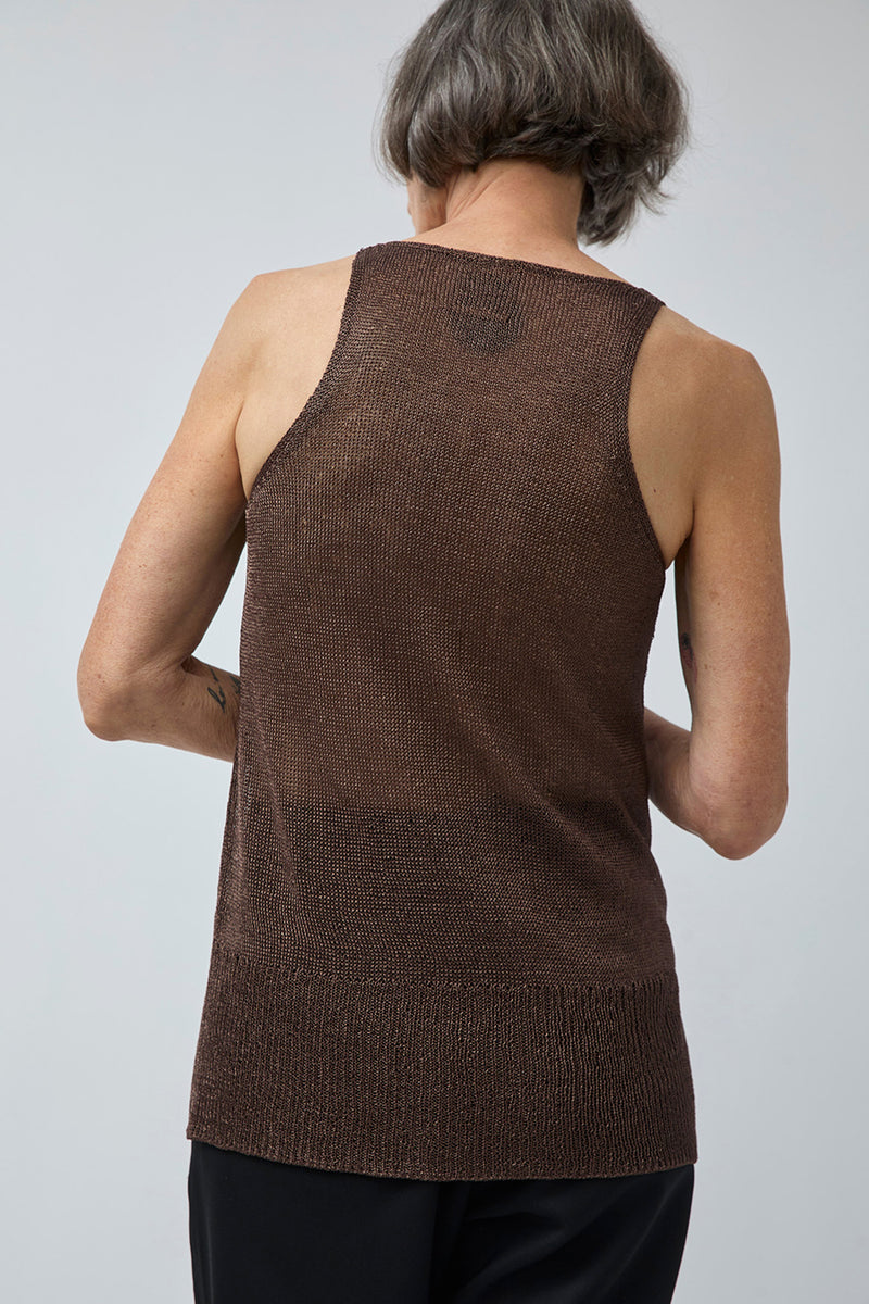 Pari Desai Zian Metallic Tank in Black and Dark Brown Metallic