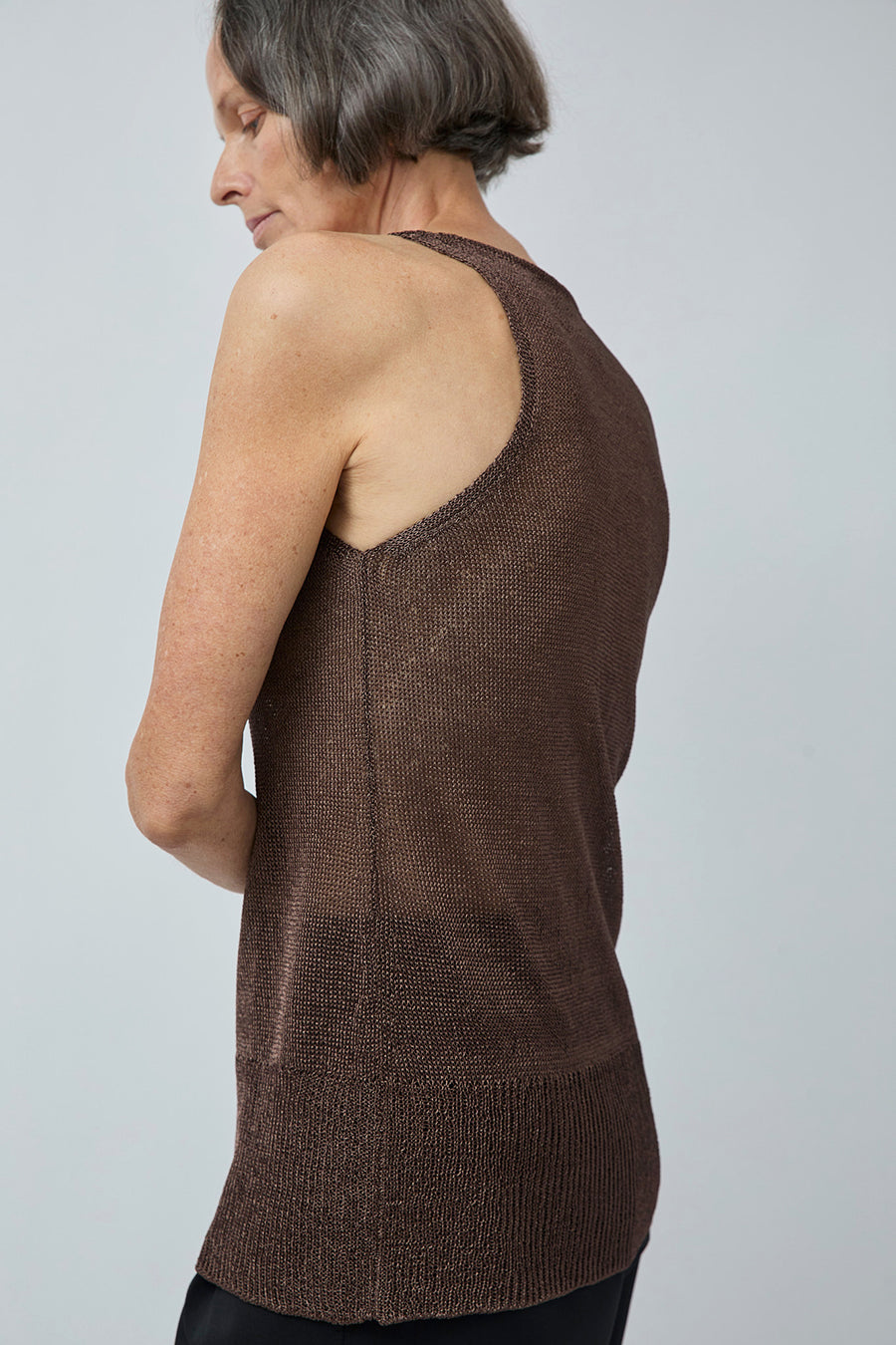 Pari Desai Zian Metallic Tank in Black and Dark Brown Metallic