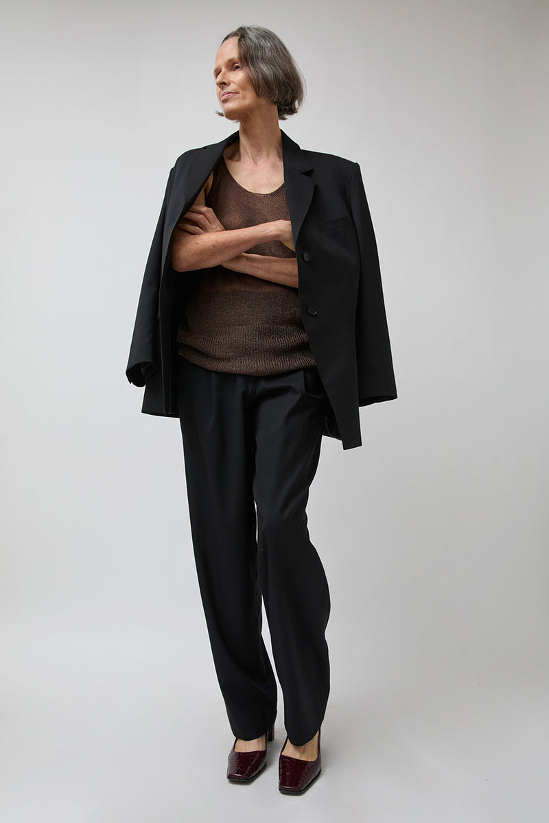 Pari Desai Zian Metallic Tank in Black and Dark Brown Metallic